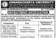 Annamacharya University, Rajampet Wanted Professor/ Associate Professor/ Assistant Professor