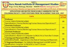 Guru Nanak Institute of Management Studies, Mumbai Wanted Teaching and Non-Teaching Faculty