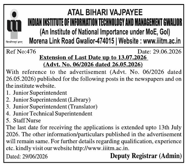 Non-Faculty Recruitment 2026 at ABV-Indian Institute of Information Technology and Management Gwalior
