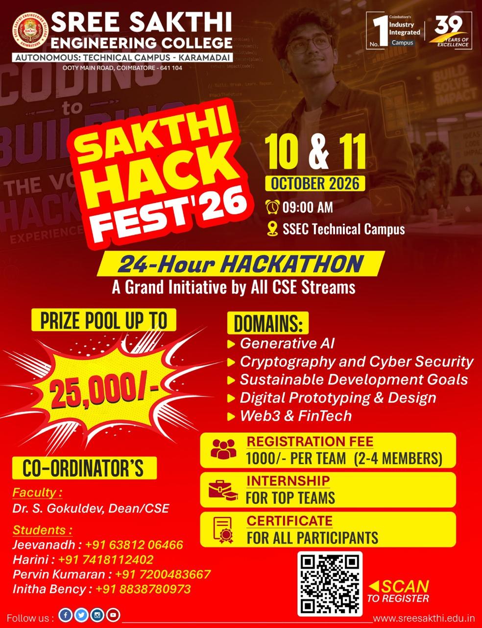 SAKTHI HACKFEST’26 – 24-Hour Hackathon at Sree Sakthi Engineering College, Coimbatore, Tamil Nadu