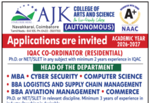 AJK College of Arts and Science, Coimbatore Wanted Teaching Faculty