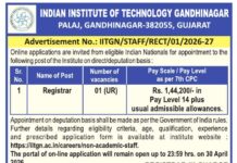Indian Institute of Technology Gandhinagar, Gandhinagar wanted Registrar