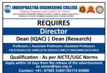 Inderprastha Engineering College, Ghaziabad Wanted Professor/ Associate Professor/ Assistant Professor
