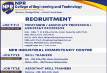 NPR College of Engineering and Technology, Dindigul Wanted Faculty and Skilled Trainer