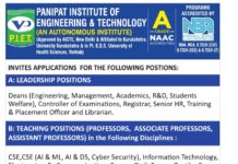 Panipat Institute of Engineering & Technology, Haryana Wanted Teaching and Non-Teaching Faculty