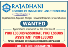Rajadhani Institute of Engineering and Technology, Thiruvananthapuram Wanted Faculty