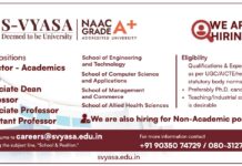 S-VYASA University (Deemed-to-be University), Bengaluru Wanted Faculty