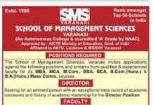 School of Management Sciences, Varanasi Wanted Professor, Associate Professor, Assistant Professor