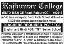 Rajkumar College, Raipur wanted PGT/ TGT