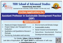 TERI School of Advanced Studies, New Delhi wanted Assistant Professor