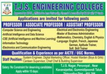 T.J.S. Engineering College, Thiruvallur Wanted Professor / Associate Professor / Assistant Professor
