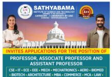 Sathyabama Institute of Science and Technology (Deemed to be University)- Faculty Appointments 2026