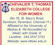 Chevalier T Thomas Elizabeth College for Women, Perambur Chennai Assistant Professor Psychology Recruitment 2026