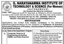 G. Narayanamma Institute of Technology & Science (For Women)- Faculty Openings 2026