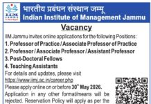Faculty Job Openings 2026 at Indian Institute of Management Jammu