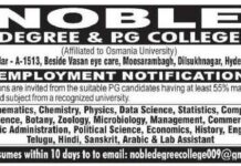 Teching Faculty and Lab Assistant Jobs at Noble Degree & PG College, Hyderabad