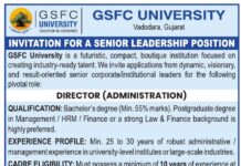 Director Administration Recruitment, GSFC University Vadodara Director Administration Recruitment, GSFC University Vadodara
