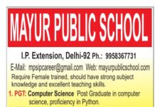 TGT & PGT Recruitment 2026 – Mayur Public School, Delhi TGT & PGT Recruitment 2026 - Mayur Public School, Delhi