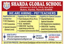 Hiring PGT Teachers 2026 – Sharda Global School, Kanke, Ranchi Hiring PGT Teachers 2026 – Global Sharda Global School, Kanke, Ranchi