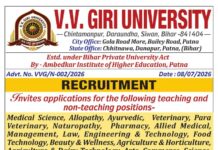 Faculty Recruitment, V.V. Giri University, Siwan Faculty Recruitment, V.V. Giri University Siwan