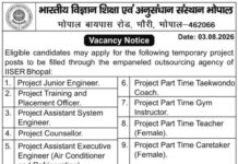 Job Vacancies at IISER Bhopal 2026 Job Vacancies at IISER Bhopal 2026