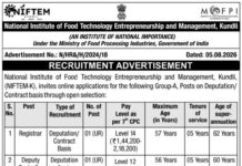 Faculty Recruitment 2026 at NIFTEM Kundli Faculty Recruitment 2026 at NIFTEM Kundli