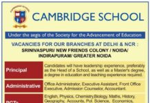 Academic Jobs at Cambridge School, Delhi & NCR Academic Jobs at Cambridge School, Delhi & NCR
