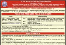 Academic Recruitment at D.A.V. Public School, Pune, Maharashtra Academic Recruitment at D.A.V. Public School, Pune, Maharashtra