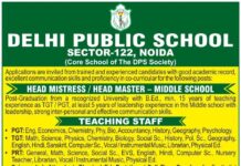 Teaching Vacancies at Delhi Public School, Noida Teaching Vacancies at Delhi Public School, Noida