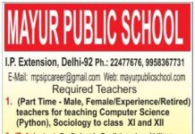 Teaching Careers at Mayur Public School, Delhi Teaching Careers at Mayur Public School, Delhi
