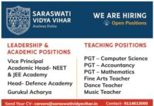 Faculty Vacancy at Saraswati Vidya Vihar, Bhiwani Faculty Vacancy at Saraswati Vidya Vihar, Bhiwani